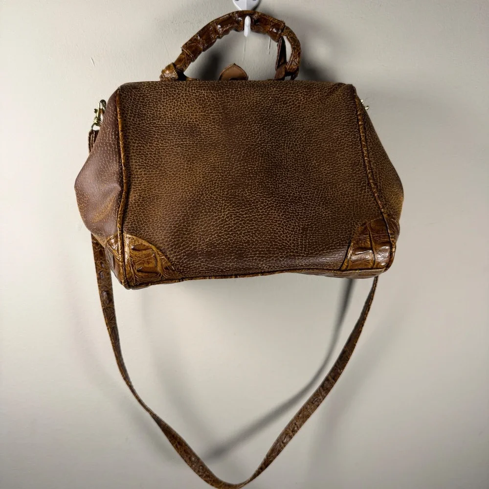 Swing Doctor Bag Satchel Women Medium Brown Vintage Croc Embossed Faux Leather